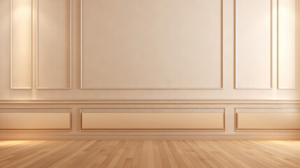 Empty white paneling wall background, classical design, with light colored floors. Mock up