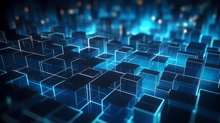 Digital technology hexagon cyber security concept, blue technology background