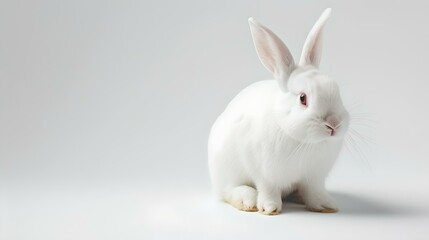 Obraz premium Serene white rabbit on a plain background. perfect for easter. ideal for pets or animal themes. gentle and simple aesthetics. AI