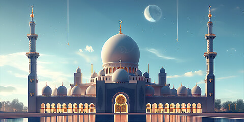 illustration of amazing architecture design of Muslim mosque Ramadan Generative Ai