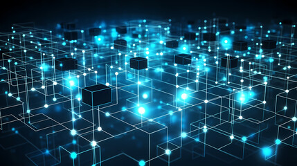 Digital technology hexagon cyber security concept, blue technology background