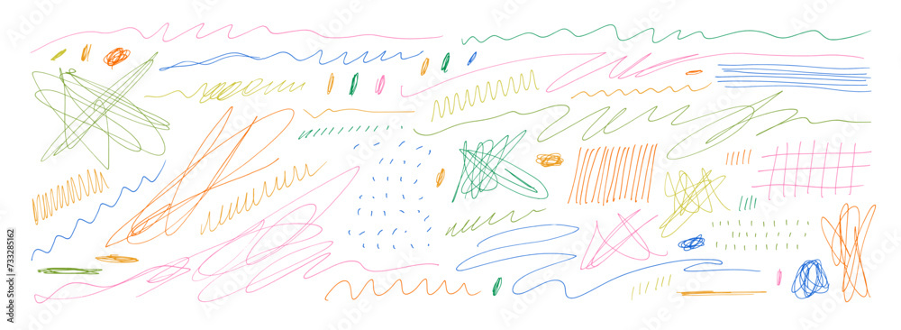 Aufkleber Colorful tangle thin curved lines and squiggles with simple doodle patterns. Hand drawn vector pen lines.