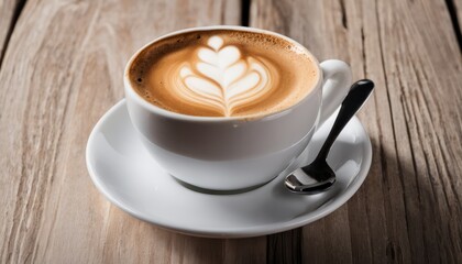 A cup of coffee with a spoon in it