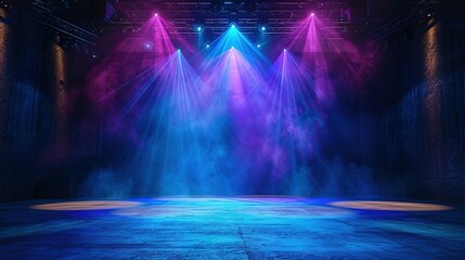 Modern dance stage light background with spotlight illuminated for modern dance production stage. Empty stage with dynamic color washes. Stage lighting art design. Entertainment show