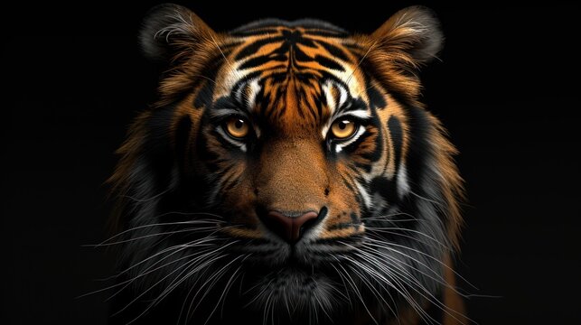 a close - up of a tiger's face on a black background with only one eye on the tiger.