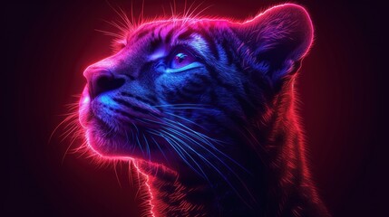 a close up of a cat's face with a red and blue light coming out of it's eyes.