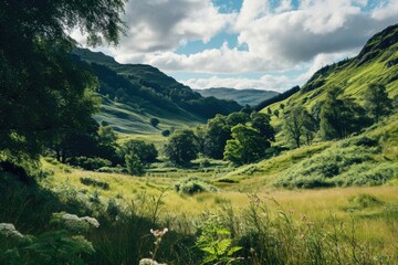 Fototapeta na wymiar Scotlands picturesque green landscape.
