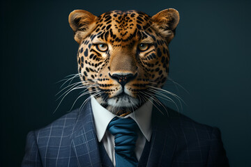 leopard animals in a business suits at the studio Generative Ai - obrazy, fototapety, plakaty