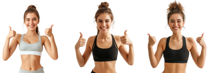 happy muscular young woman smiling standing. collection Isolated on transparent background