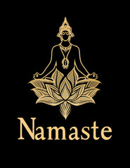 An elegant and stylized illustration depicting a figure in meditation within a lotus, accompanied by the sacred word 'Namaste', capturing the essence of peace, spirituality, and unity