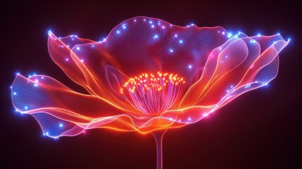 a close up of a flower on a black background with a red and blue light coming from the center of the flower.