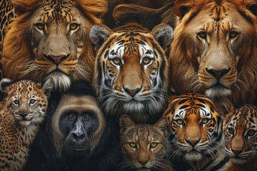Fototapeta premium A group of wild animals background for world wildlife day