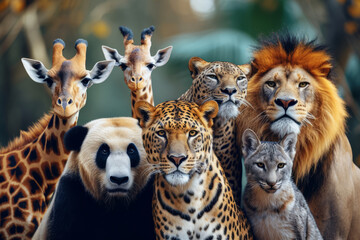 A group of wild animals background for world wildlife day