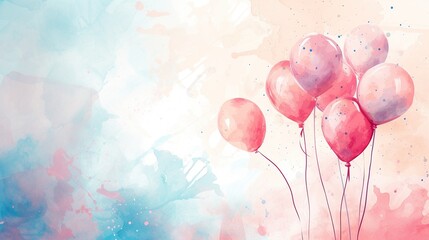 The image presents a group of soft, translucent balloons floating gracefully with strings attached, cast against a beautifully blended background with hues of pink, blue, and a touch of purple, creati