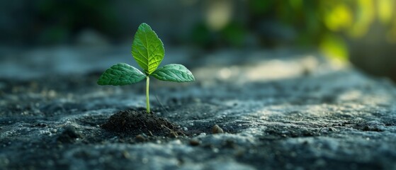 Green Sprout on Stone Slab