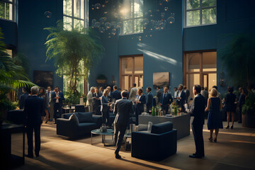 Obraz premium Busy people in suits in the hall of a large building