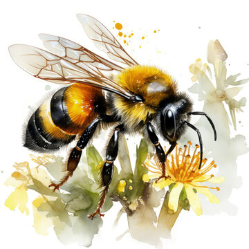 watercolor Bumble Bee clipart, Generative Ai
