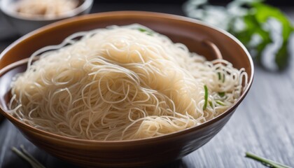 A bowl of noodles with green herbs on top