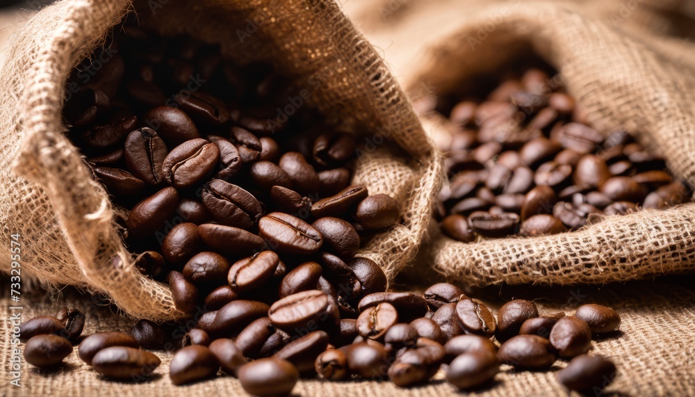 Wall mural A sack of coffee beans on a table