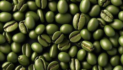 A pile of green coffee beans