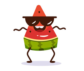 Watermelon character face happy fruit mascot summer concept set. Vector cartoon graphic design element illustration