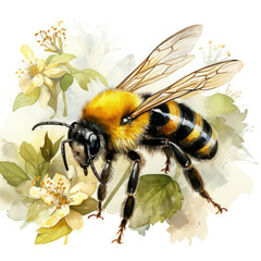 watercolor Bumble Bee clipart, Generative Ai