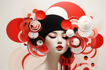Obraz premium Artwork depicting modern society using a red round circle and a pale woman
