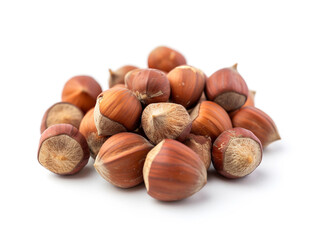 Fototapeta premium Hazelnuts are isolated on a white background in a minimalist style. Studio photography.