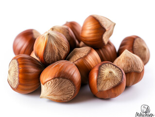 Fototapeta premium Hazelnuts are isolated on a white background in a minimalist style. Studio photography.
