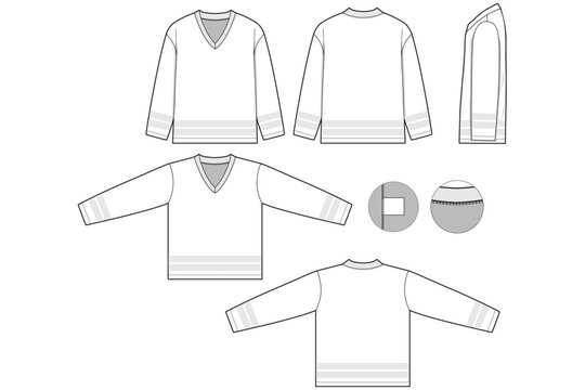 hockey jersey kit polo top t-shirt flat technical drawing illustration short sleeve blank streetwear mock-up template for design and tech packs