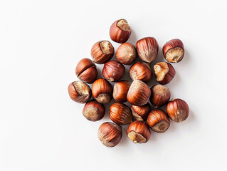 Obraz premium Hazelnuts are isolated on a white background in a minimalist style. Studio photography.
