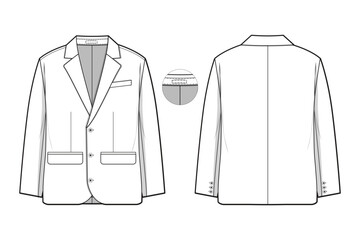 collared blazer jacket flat technical drawing illustration mock-up template for design and tech packs men or unisex fashion CAD streetwear women workwear utility - obrazy, fototapety, plakaty