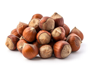 Fototapeta premium Hazelnuts are isolated on a white background in a minimalist style. Studio photography.