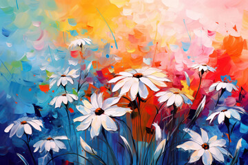 Colorful Floral Impressionism: A Bright Meadow of Blooming Flowers in a Summer Garden