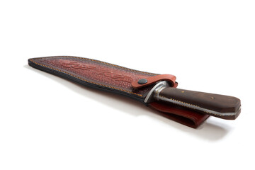 vintage chef damascus steel knife over white, clipping path
