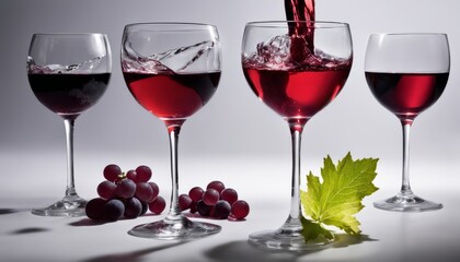 Four glasses of wine with grapes and a leaf