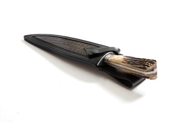 vintage chef damascus steel knife over white, clipping path
