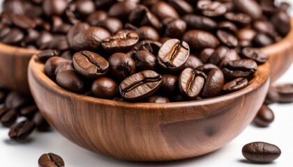 Fototapeta premium A wooden bowl filled with coffee beans