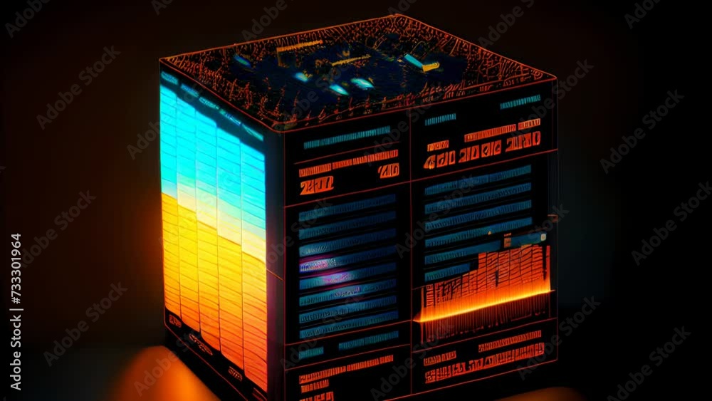 Poster Big data abstract concept with data clusters collected by server. Digital sorting and management concept