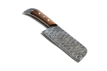 vintage chef damascus steel knife over white, clipping path
