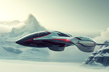 Design a futuristic flying vehicle inspired by nature, with sleek lines and advanced propulsion 