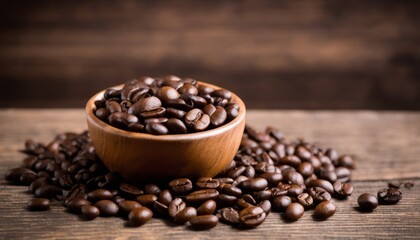 Fototapeta premium A wooden bowl filled with coffee beans