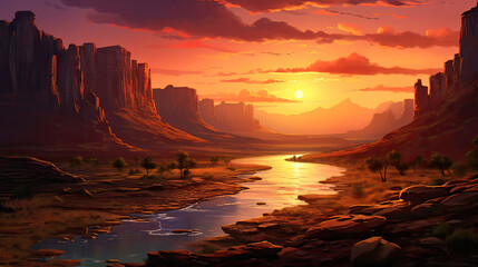 Warm Tones of Sunset Landscape Background Ai Generative