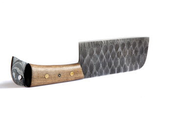 vintage chef damascus steel knife over white, clipping path
 - obrazy, fototapety, plakaty