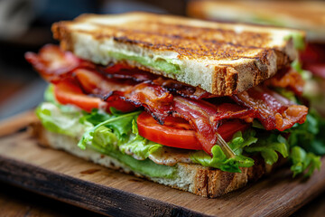 Bacon Lettuce Tomato Sandwich with Avocado on Thick toasted Bread 