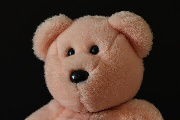 A cute teddy bear isolated on a black background