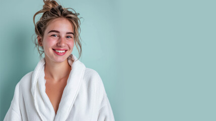 German woman in bathrobes, female body care and pampering in spa hotel