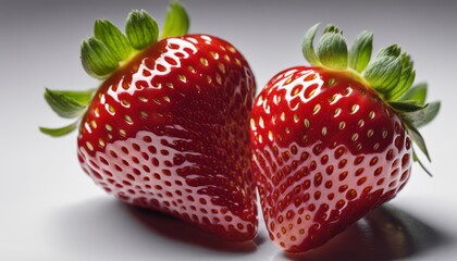 Two strawberries are on a white background