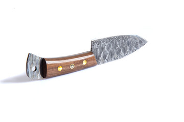 vintage chef damascus steel knife over white, clipping path
