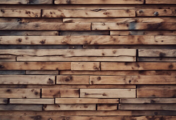 Close up of wall made of horizontal wooden planks